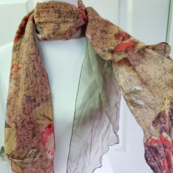 Floral Scarf Brown, red, green EUC - Picture 2 of 16